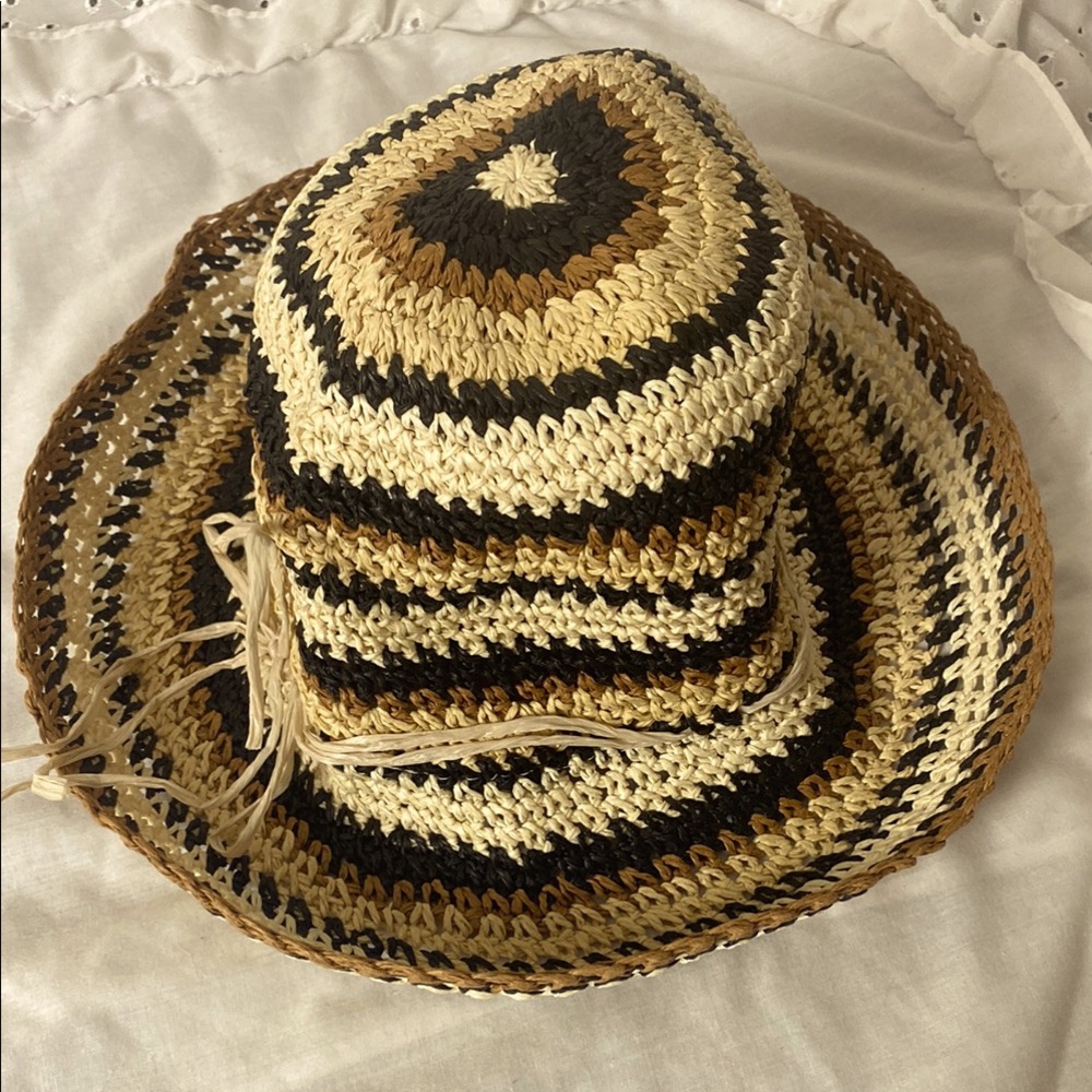 Striped Crochet Hat in Brown and Cream
